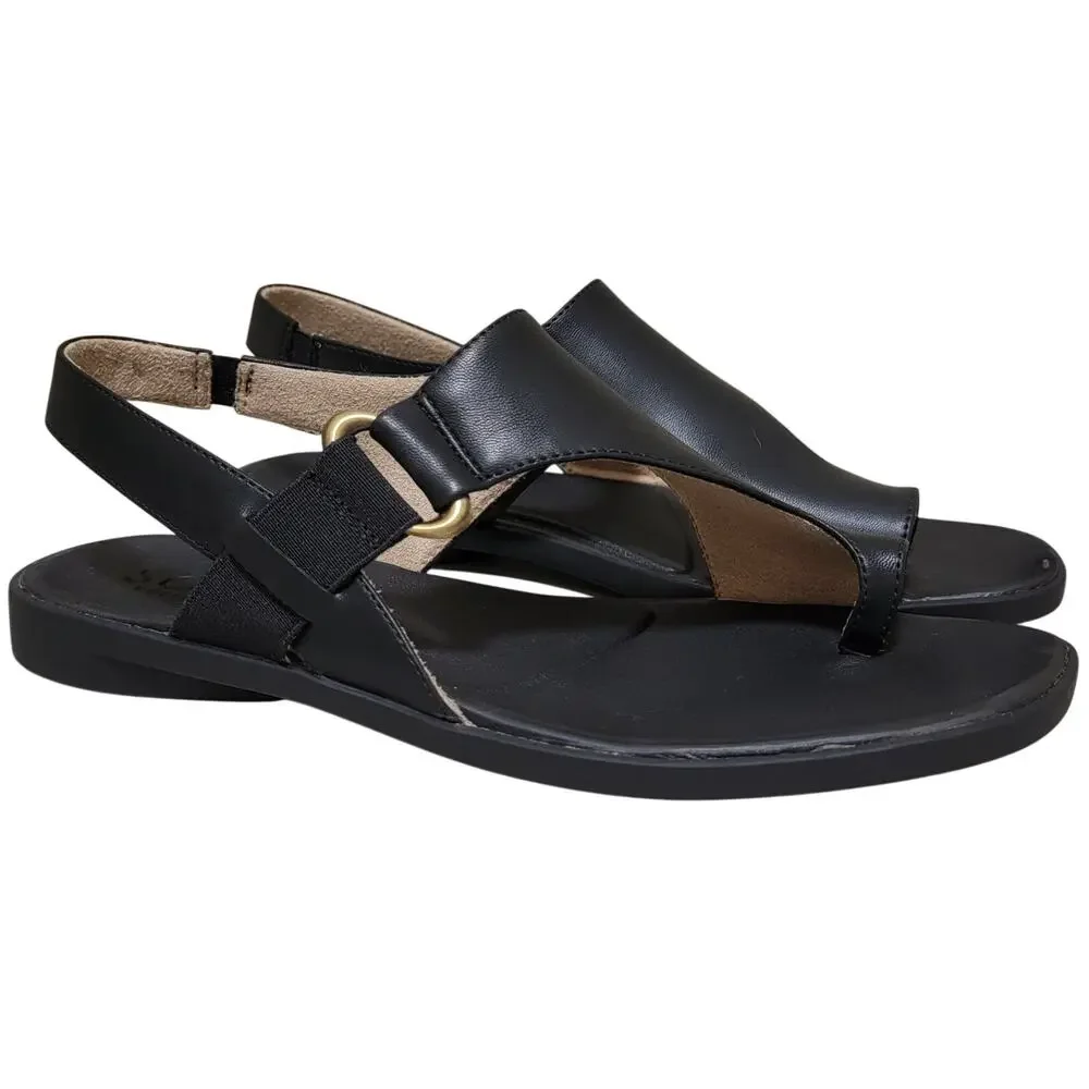 Naturalizer Women Freya Slingback Flat Sandals Size US 9W Black Faux Leather